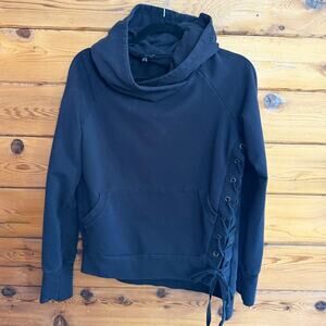 Drew Black Corset Lace Up Hooded Sweatshirt Small